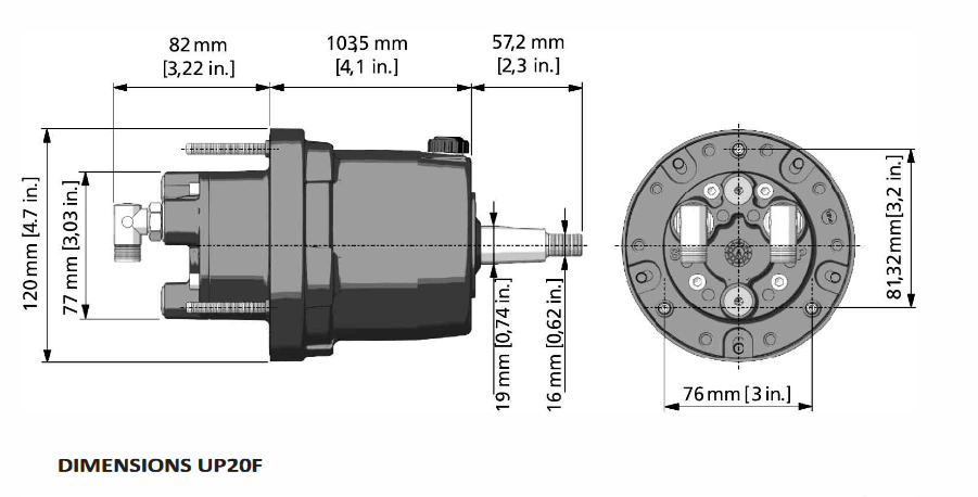 Hydraulische Steuerpumpe Ultraflex UP28F frontseitiger Einbau (28 cc) 16