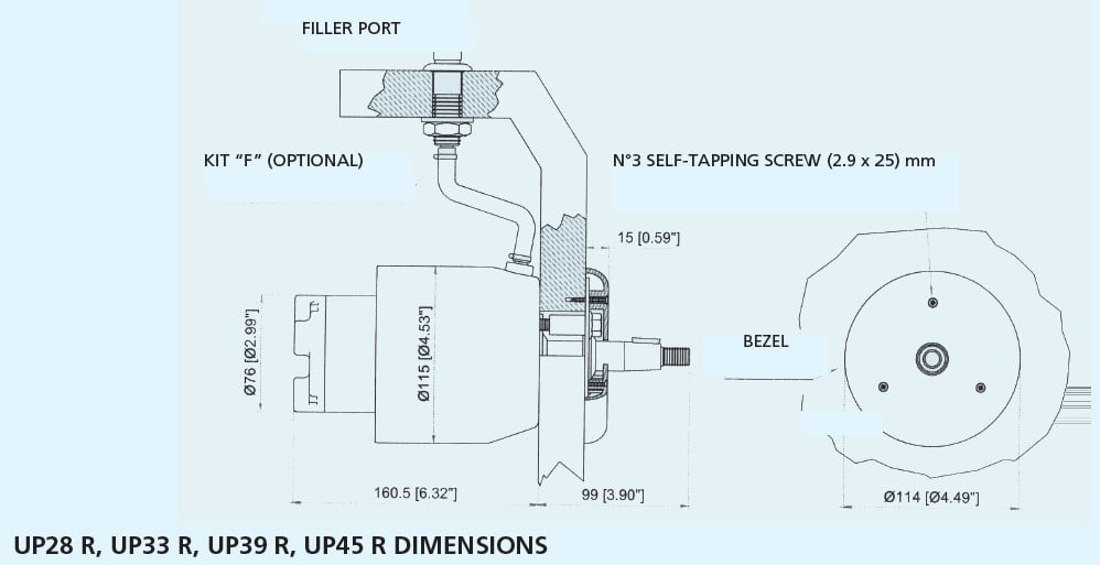 Hydraulische Steuerpumpe Ultraflex UP33R rückseitiger Einbau (33 cc) 12